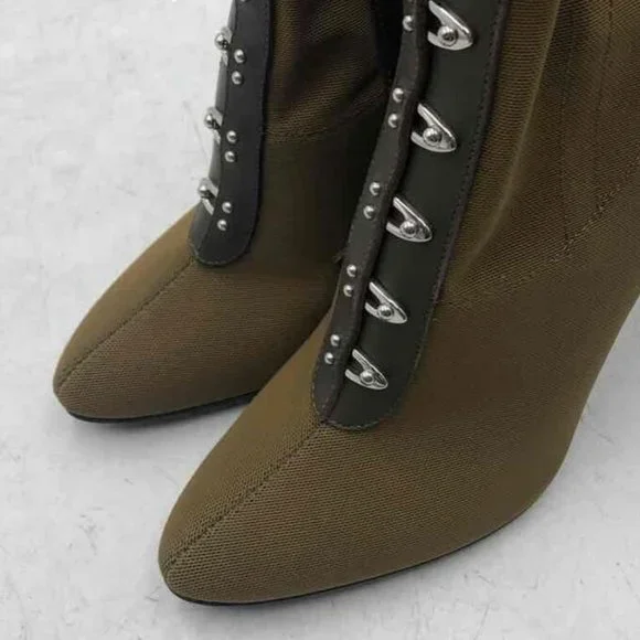 Giuseppe Zanotti Janice BUSTIER MESH Corset HEELED BOOTS in Olive Green - Picture 5 of 11